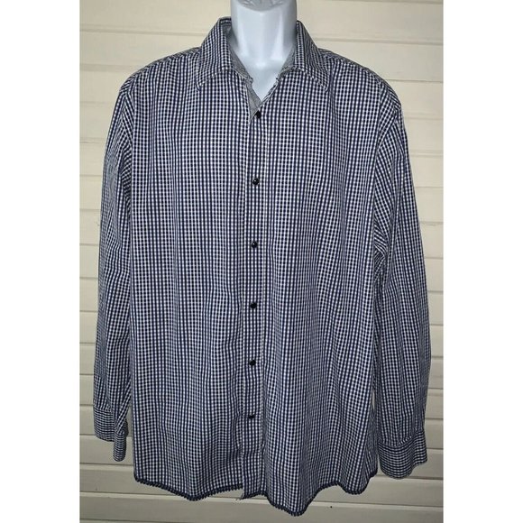 BLUE by Pronto Uomo Sz XXL Blue White Check Snap Front Shirt L/S Flip Cuffs EUC - Picture 3 of 9